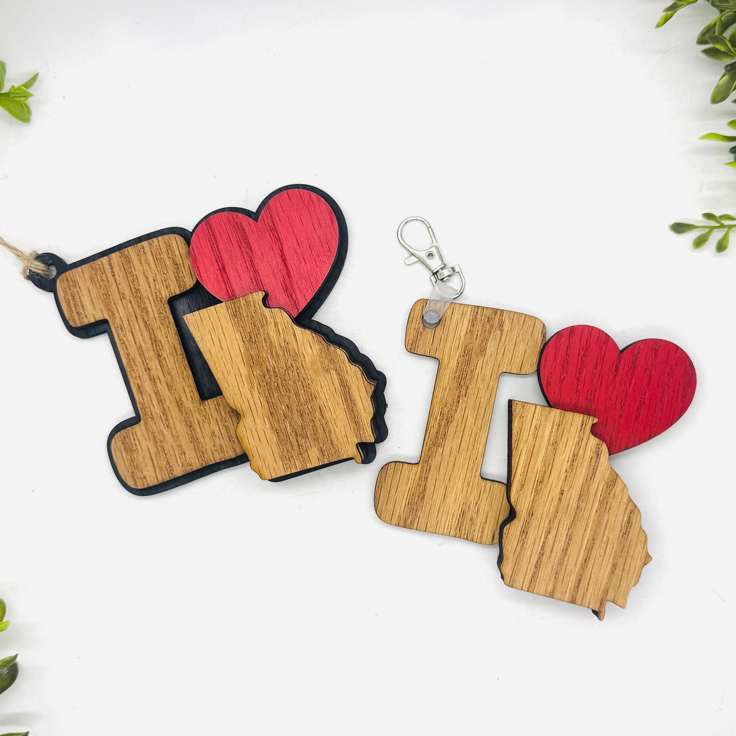 I Love Georgia Keychain Bag Tag Car Charm 3 & 4 Layer Versions (Set of 2) - Glowforge