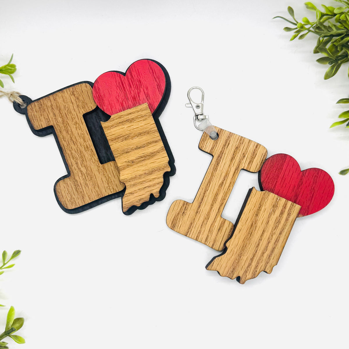 I Love Indiana Keychain Bag Tag Car Charm 3 & 4 Layer Versions (Set of 2) - Glowforge