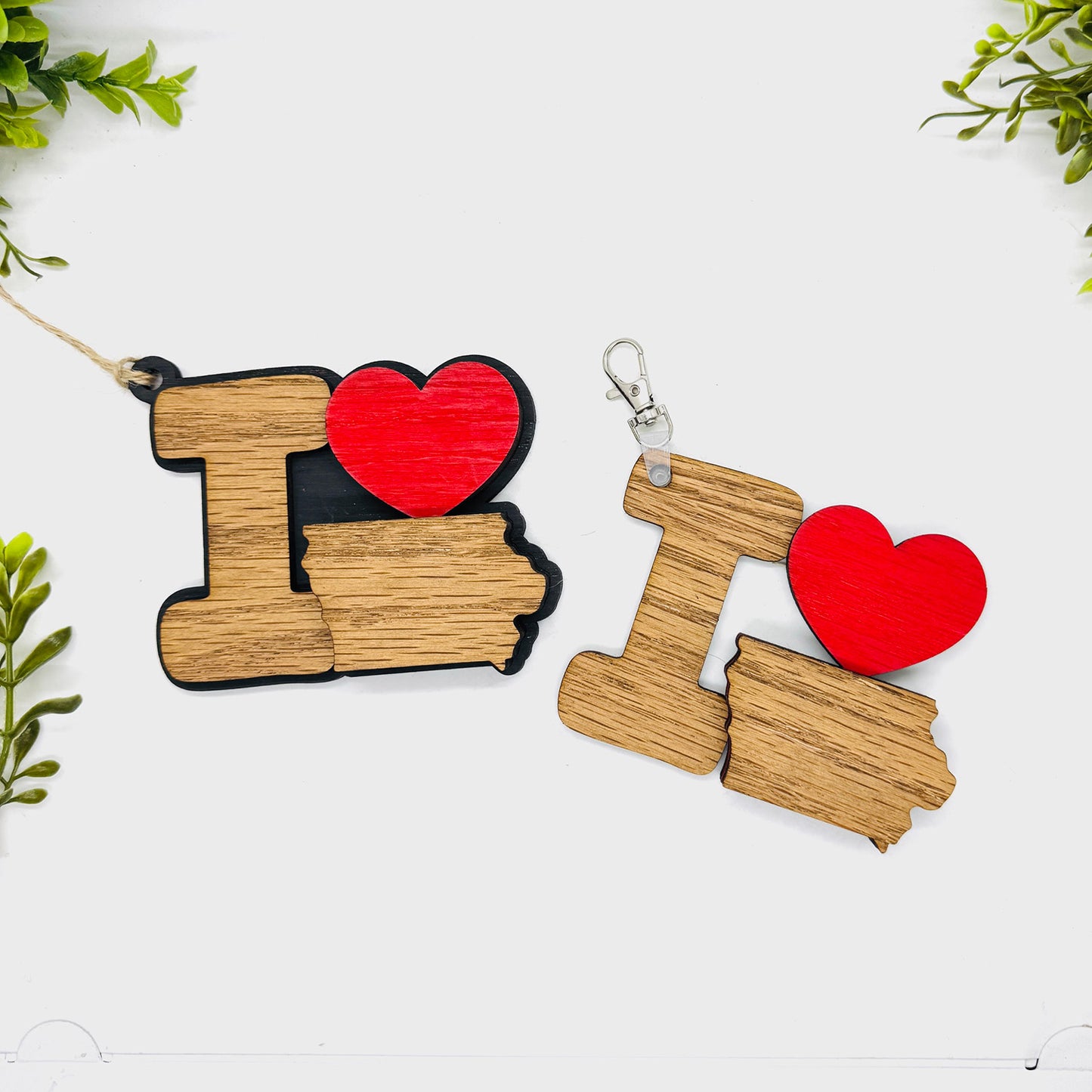 I Love Iowa Keychain Bag Tag Car Charm 3 & 4 Layer Versions (Set of 2) - Glowforge
