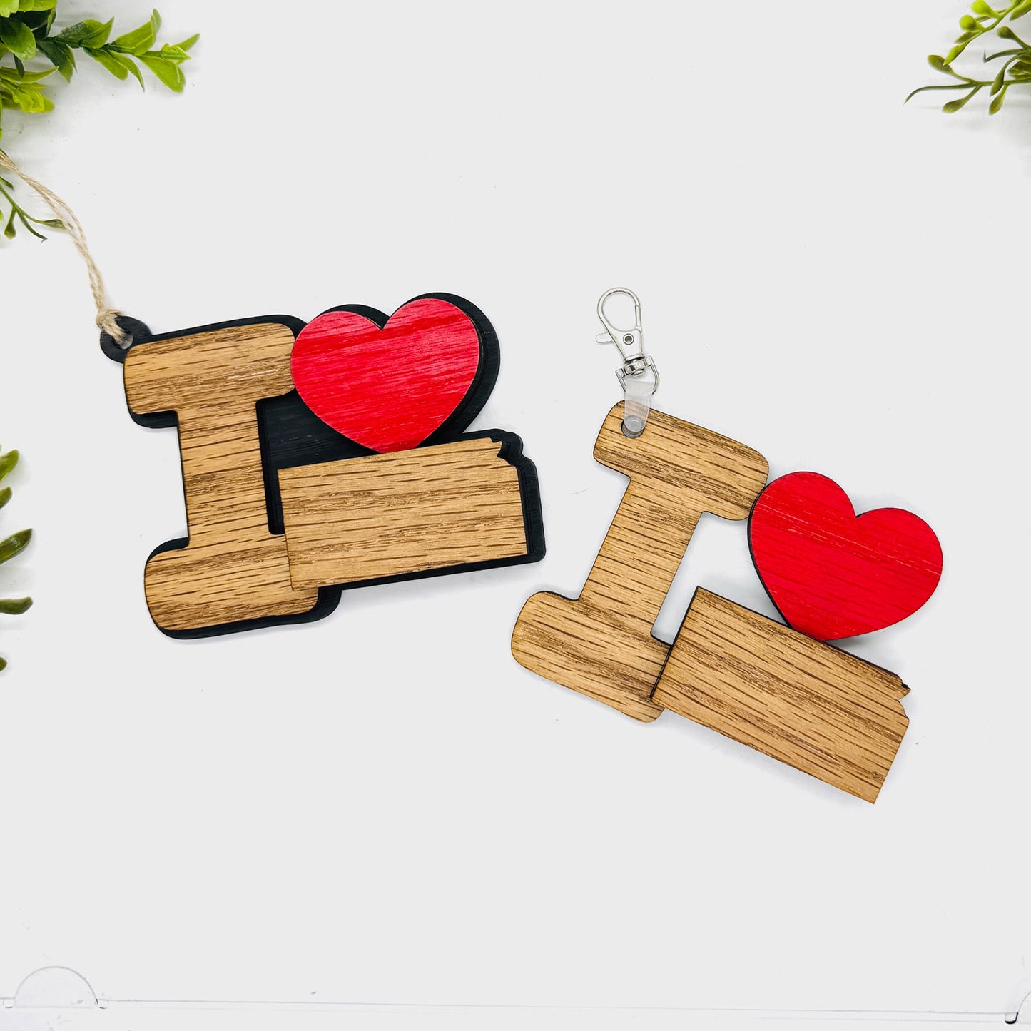 I Love Kansas Keychain Bag Tag Car Charm 3 & 4 Layer Versions (Set of 2) - Glowforge