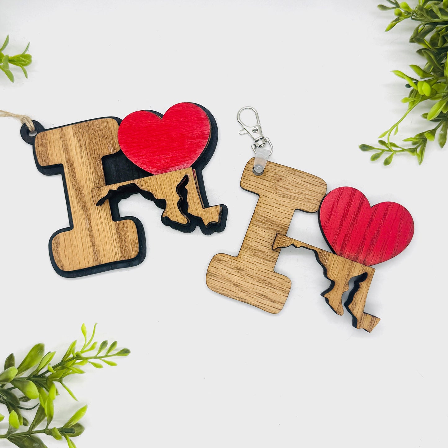 I Love Maryland Keychain Bag Tag Car Charm 3 & 4 Layer Versions (Set of 2) - Glowforge