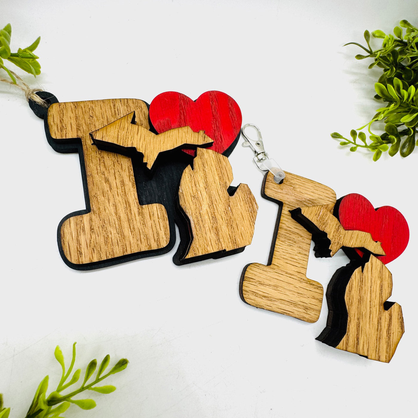 I Love Michigan Keychain Bag Tag Car Charm 3 & 4 Layer Versions (Set of 2) - Glowforge