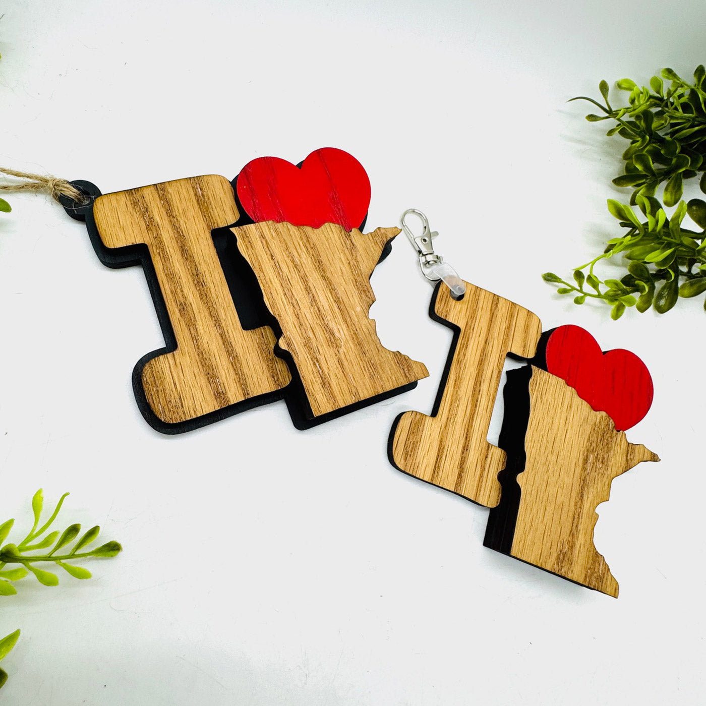 I Love Minnesota Keychain Bag Tag Car Charm 3 & 4 Layer Versions (Set of 2) - Glowforge