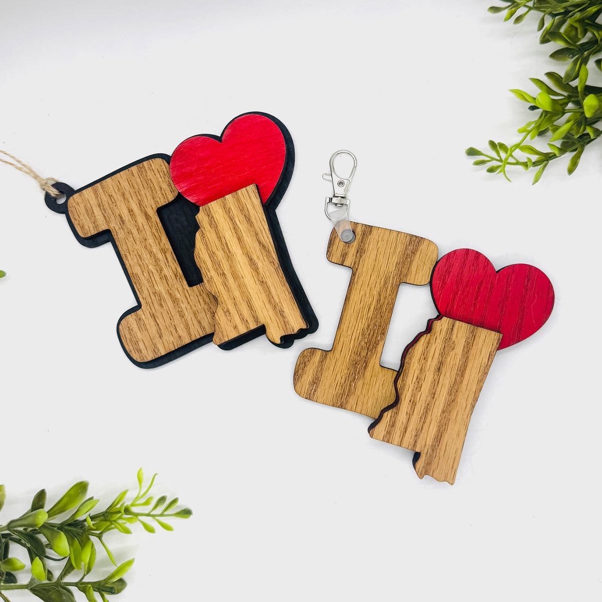 I Love Mississippi Keychain Bag Tag Car Charm 3 & 4 Layer Versions (Set of 2) - Glowforge