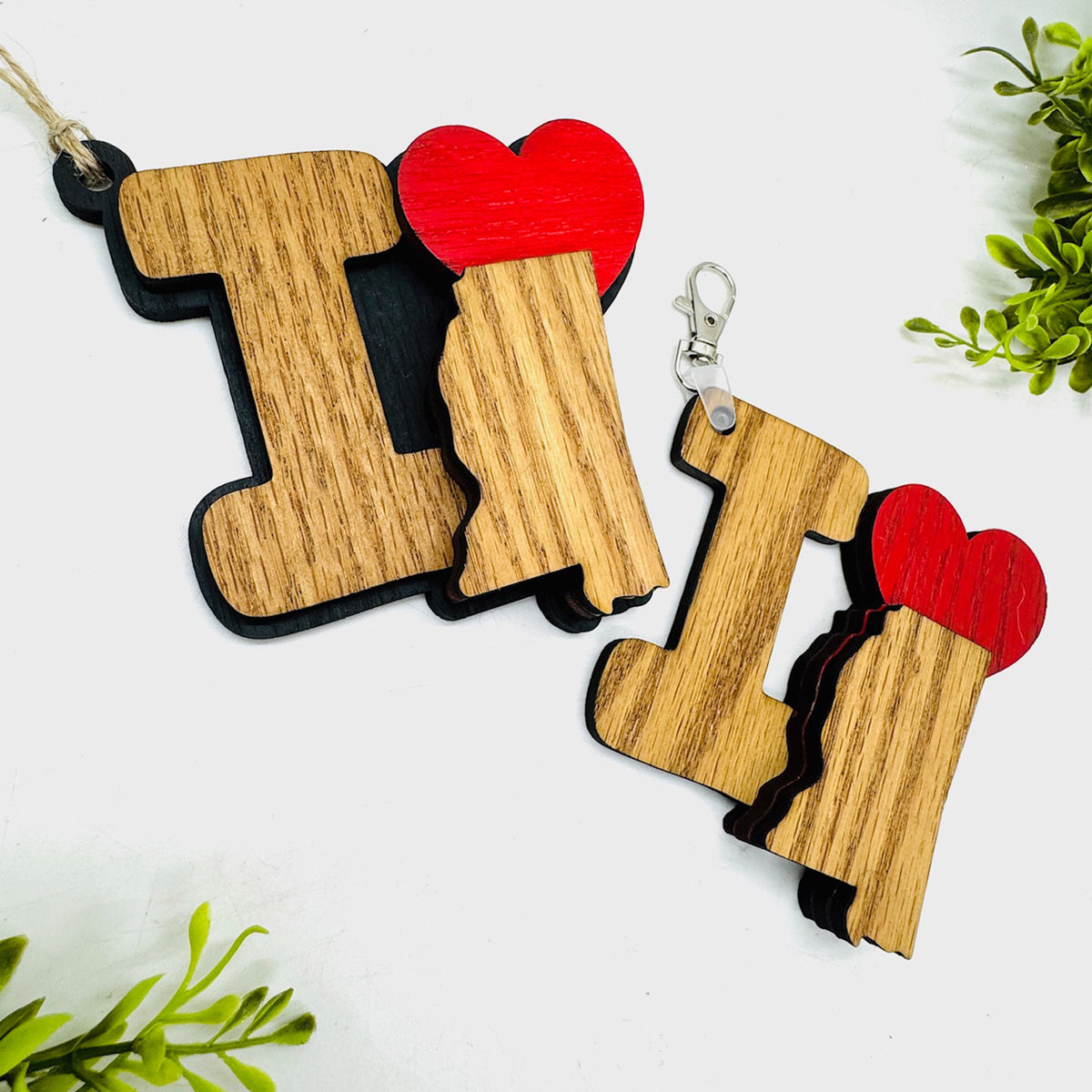 I Love Mississippi Keychain Bag Tag Car Charm 3 & 4 Layer Versions (Set of 2) - Glowforge