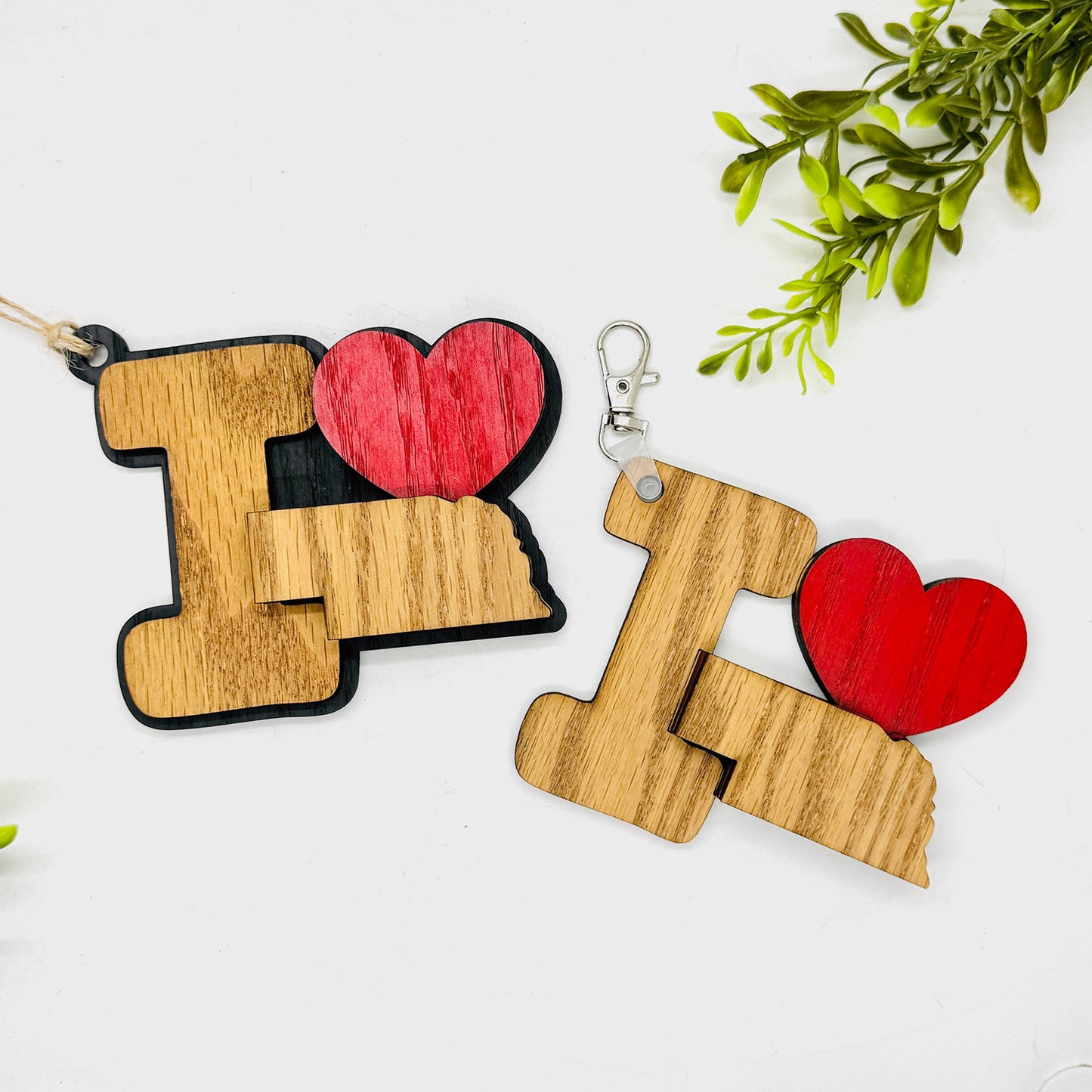 I Love Nebraska Keychain Bag Tag Car Charm 3 & 4 Layer Versions (Set of 2) - Glowforge