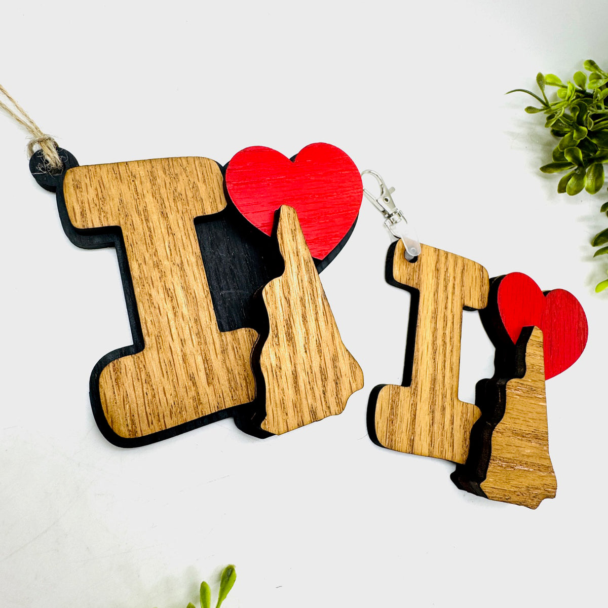 I Love New Hampshire Keychain Bag Tag Car Charm 3 & 4 Layer Versions (Set of 2) - Glowforge