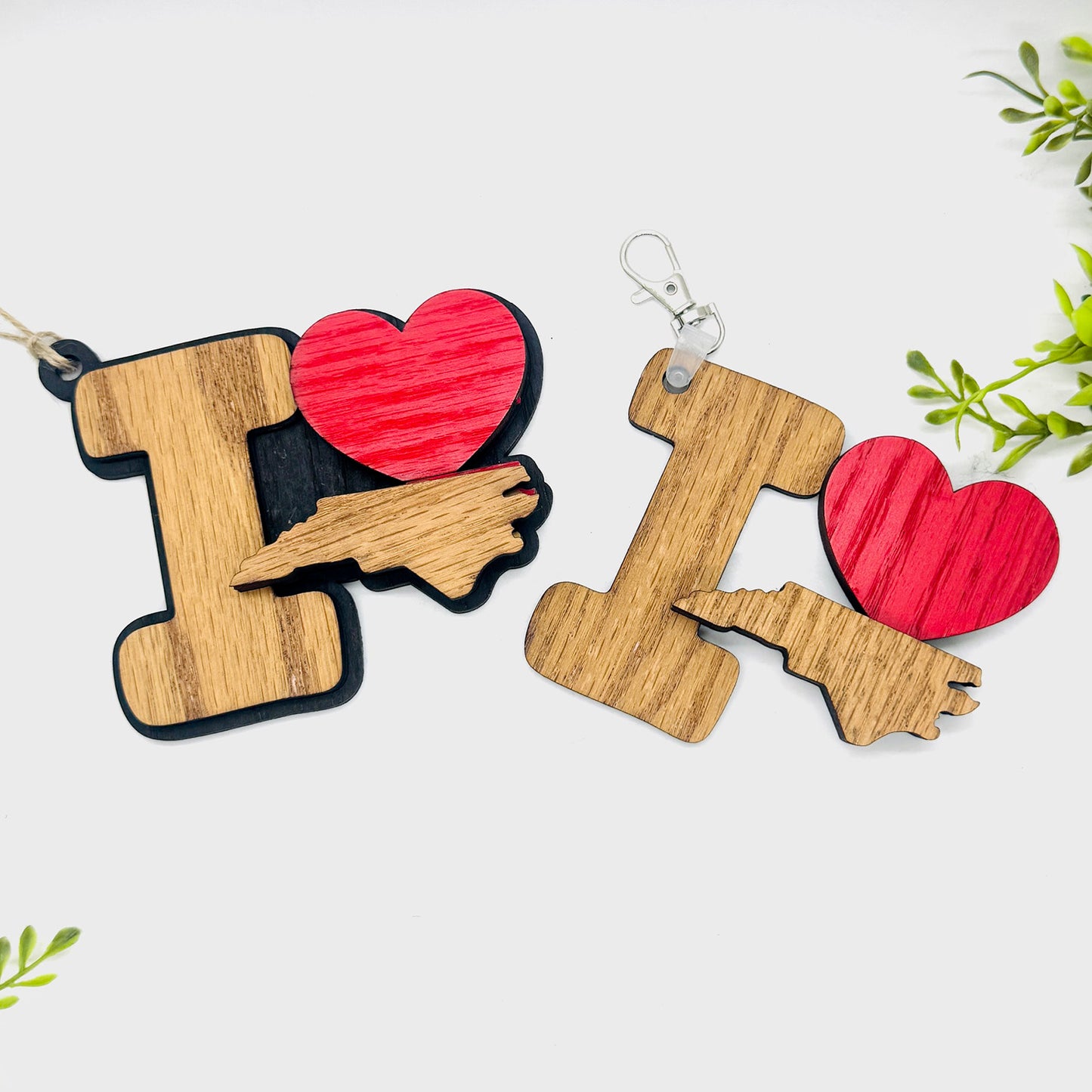 I Love North Carolina Keychain Bag Tag Car Charm 3 & 4 Layer Versions (Set of 2) - Glowforge