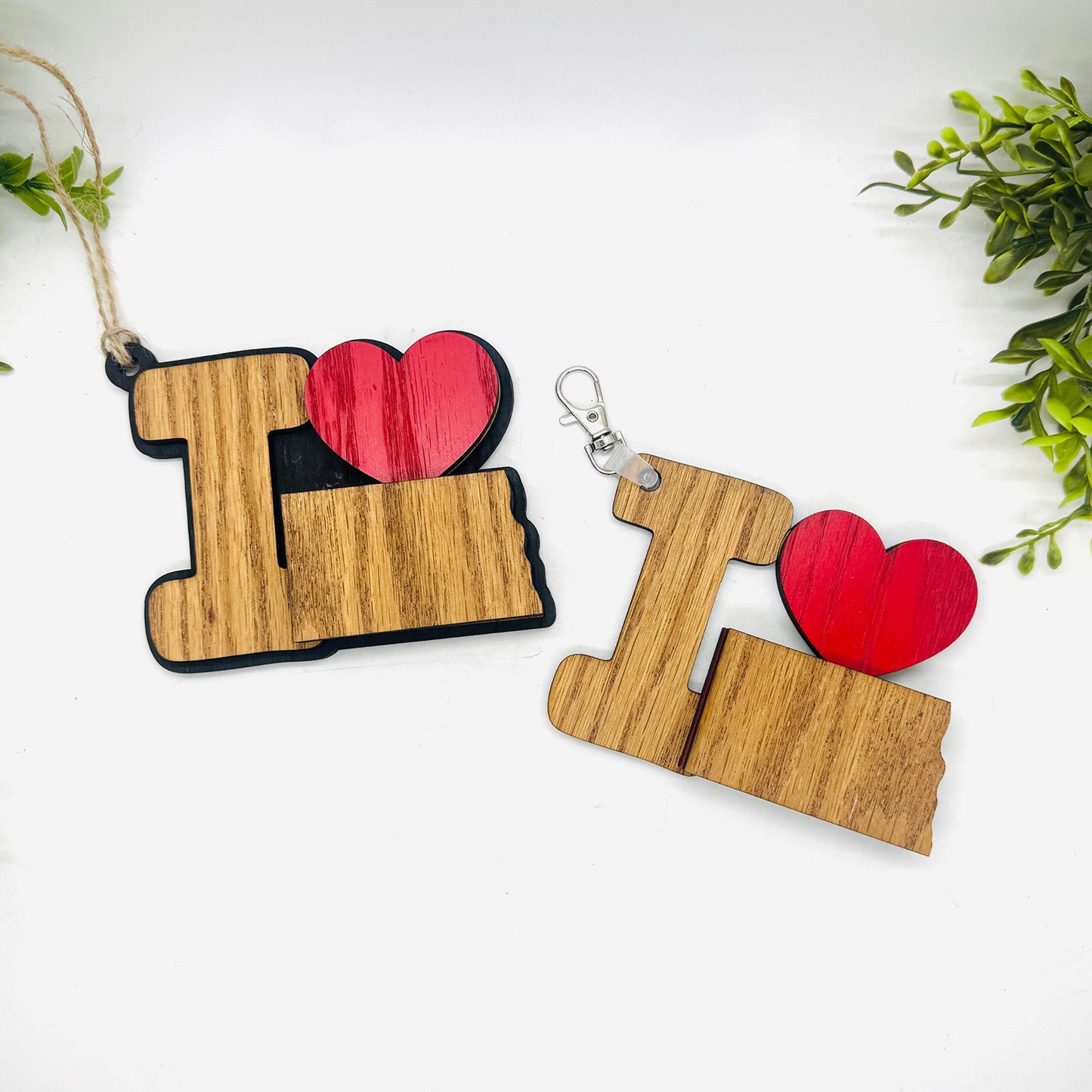 I Love North Dakota Keychain Bag Tag Car Charm 3 & 4 Layer Versions (Set of 2) - Glowforge