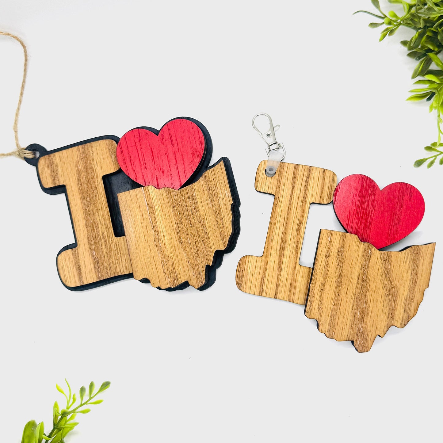 I Love Ohio Keychain Bag Tag Car Charm 3 & 4 Layer Versions (Set of 2) - Glowforge
