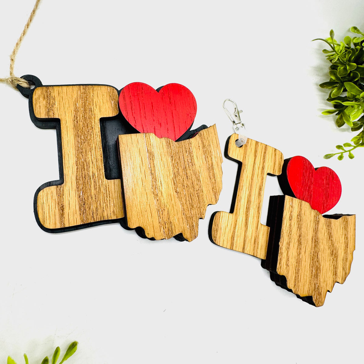 I Love Ohio Keychain Bag Tag Car Charm 3 & 4 Layer Versions (Set of 2) - Glowforge