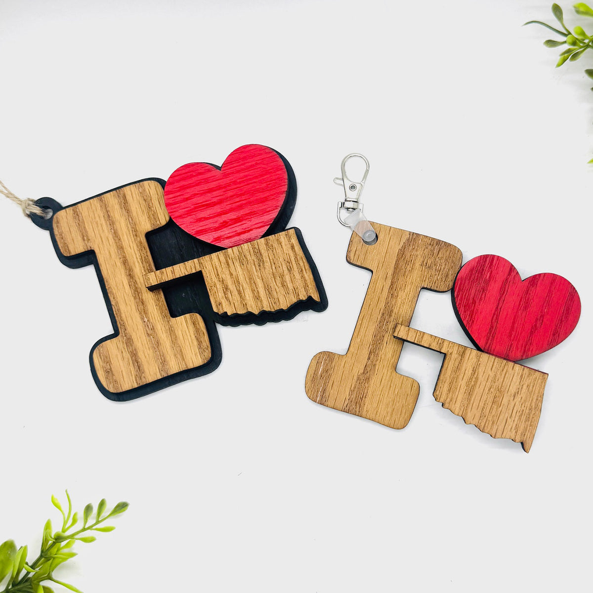 I Love Oklahoma Keychain Bag Tag Car Charm 3 & 4 Layer Versions (Set of 2) -  Glowforge