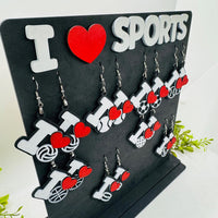 I Love Sports Earrings (Set of 8) with Display Stand - Glowforge