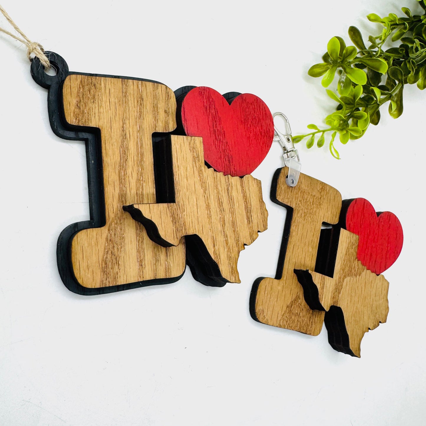 I Love Texas Keychain Bag Tag Car Charm 3 & 4 Layer Versions (Set of 2) - Glowforge