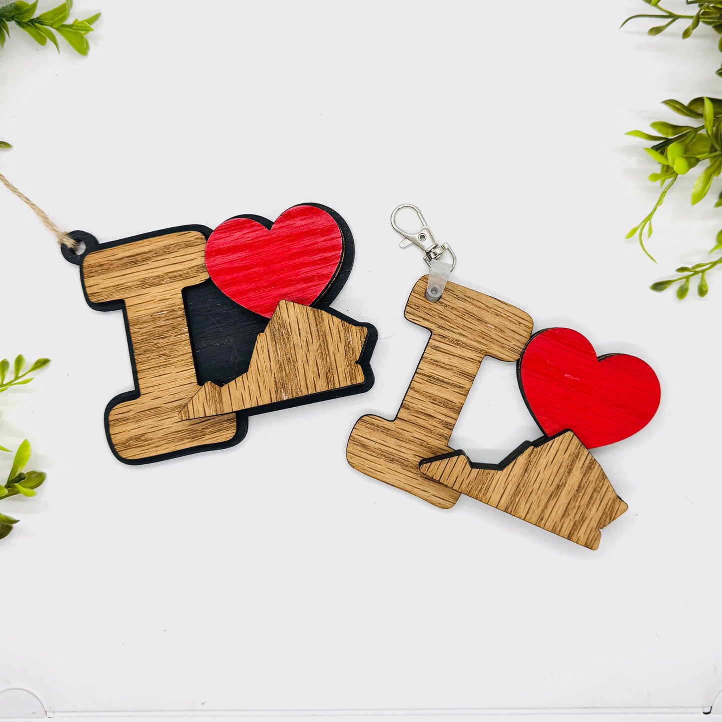 I Love Virginia Keychain Bag Tag Car Charm 3 & 4 Layer Versions (Set of 2) - Glowforge