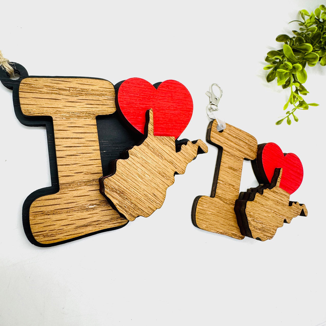 I Love West Virginia Keychain Bag Tag Car Charm 3 & 4 Layer Versions (Set of 2)