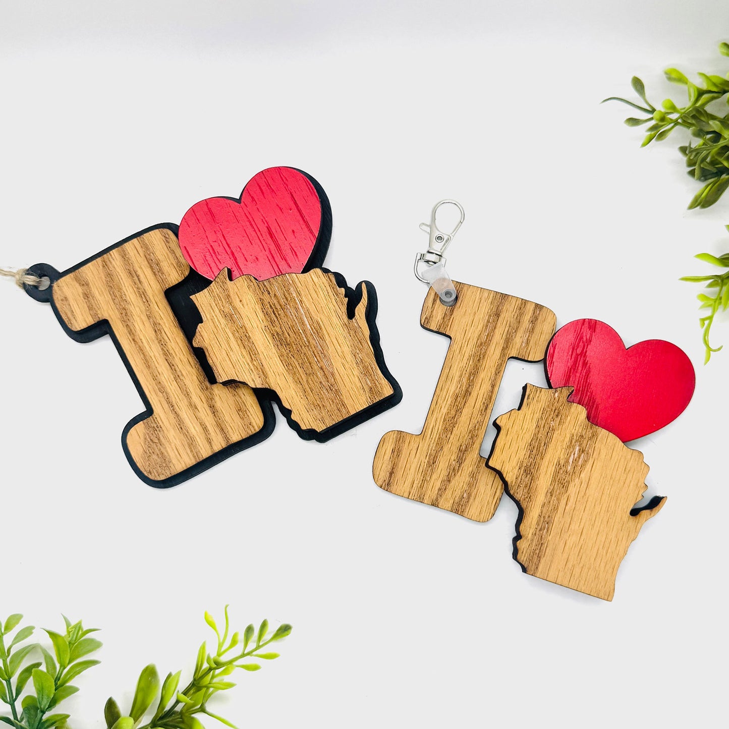 I Love Wisconsin Keychain Bag Tag Car Charm 3 & 4 Layer Versions (Set of 2)