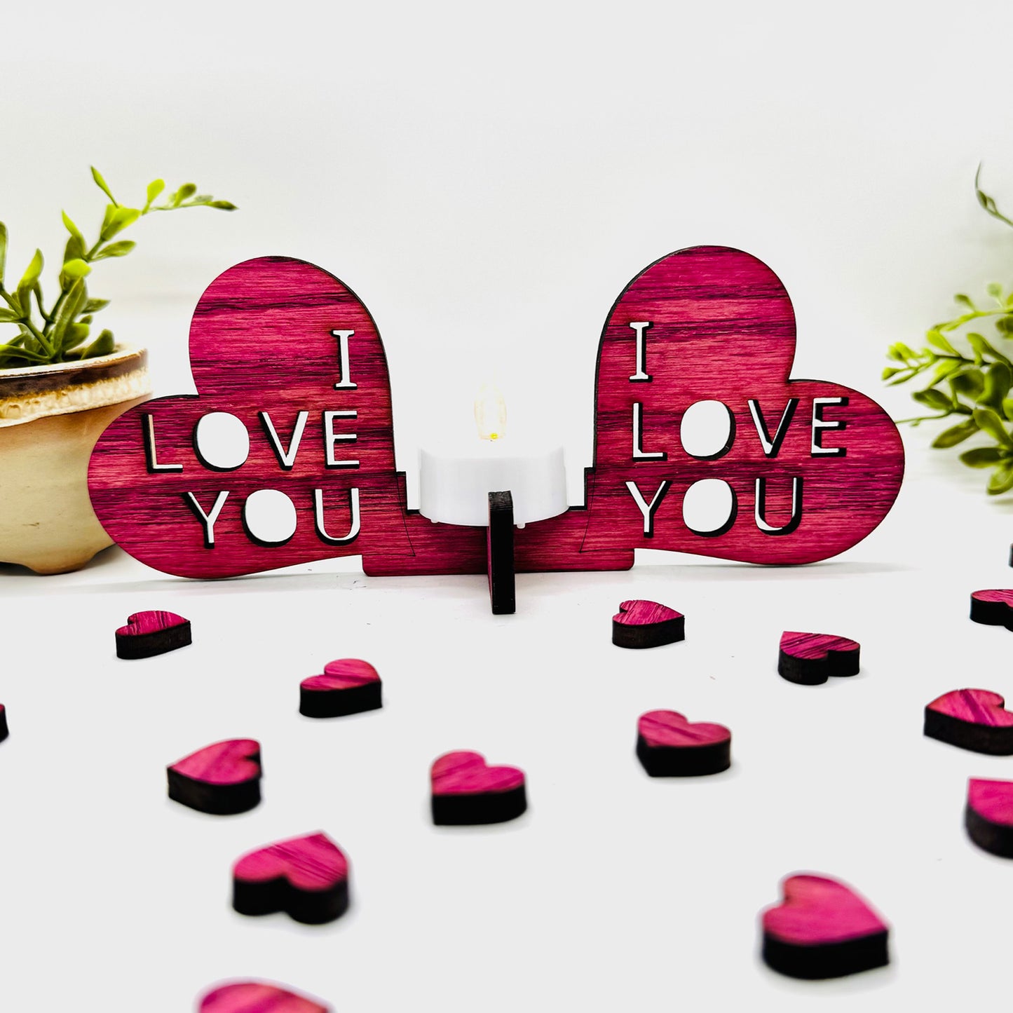 I Love You Heart Candle Holder with Heart Confetti - Valentines Decor - Glowforge