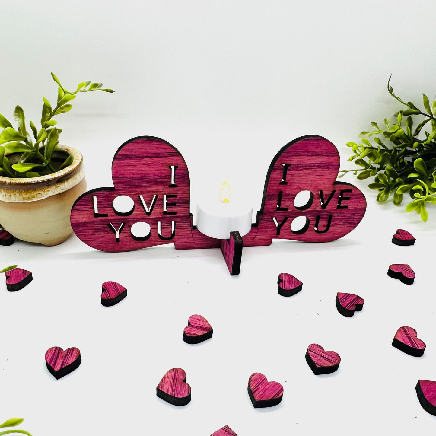 I Love You Heart Candle Holder with Heart Confetti - Valentines Decor - Glowforge