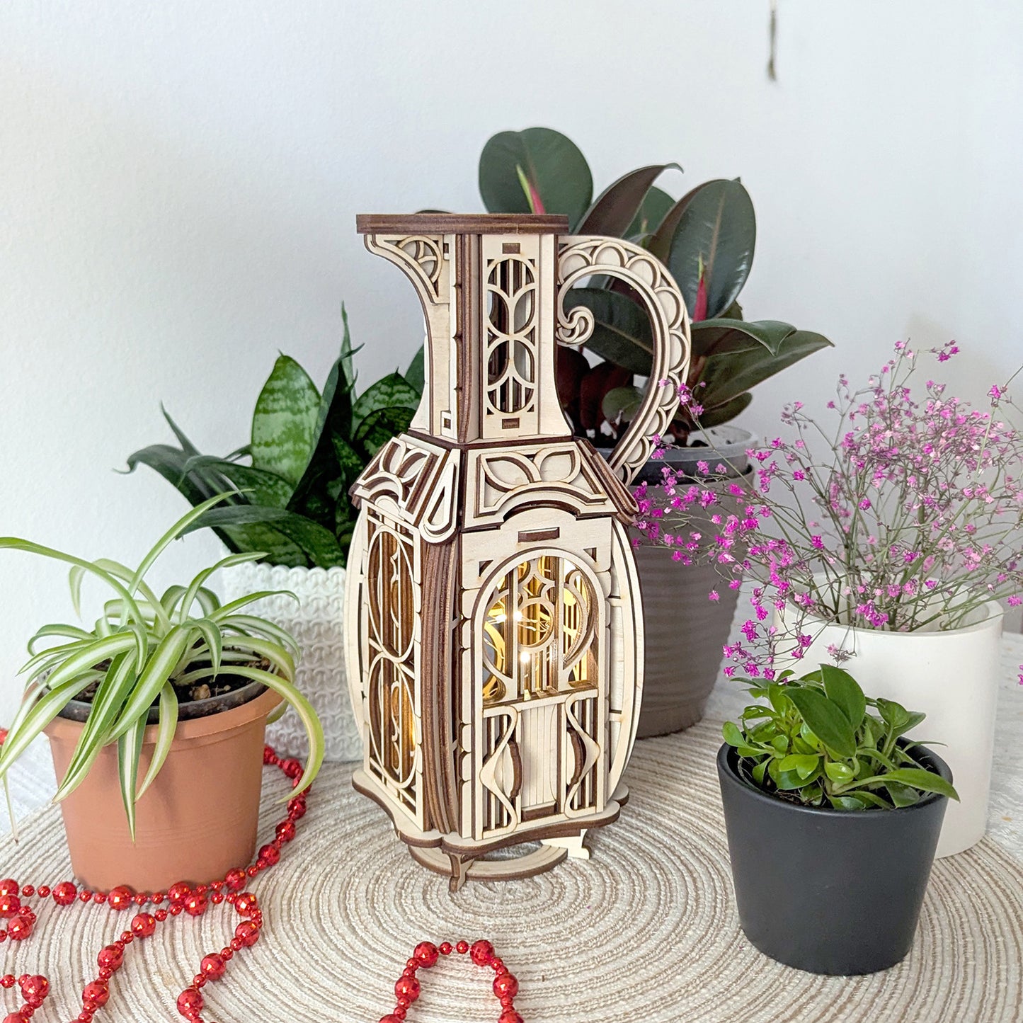 Jug Fairy House Shadow Box – Art Nouveau Miniature Lamp with Opening Door - Glowforge