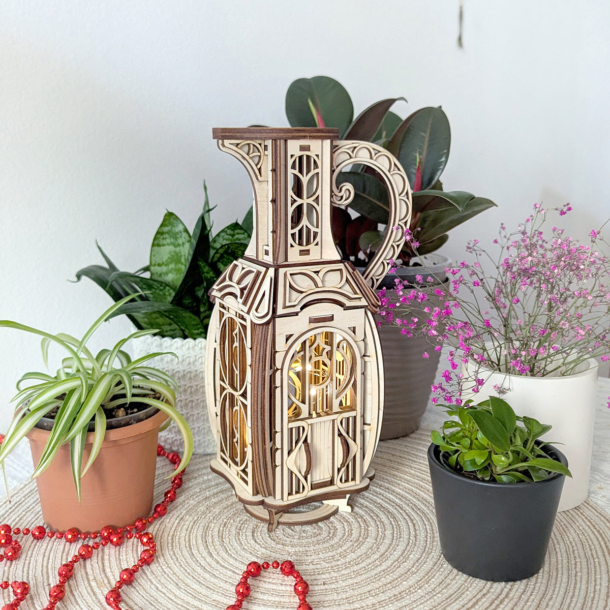 Jug Fairy House Shadow Box – Art Nouveau Miniature Lamp with Opening Door - Glowforge