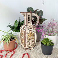 Jug Fairy House Shadow Box – Art Nouveau Miniature Lamp with Opening Door - Glowforge