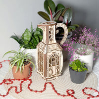 Jug Fairy House Shadow Box – Art Nouveau Miniature Lamp with Opening Door - Glowforge