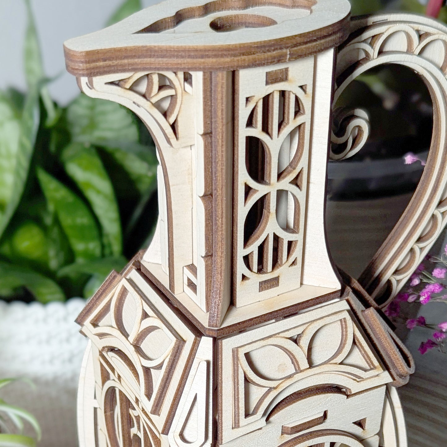 Jug Fairy House Shadow Box – Art Nouveau Miniature Lamp with Opening Door - Glowforge
