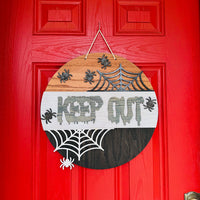 KEEP OUT Halloween Spiderweb Door Sign 19" Circle - Glowforge