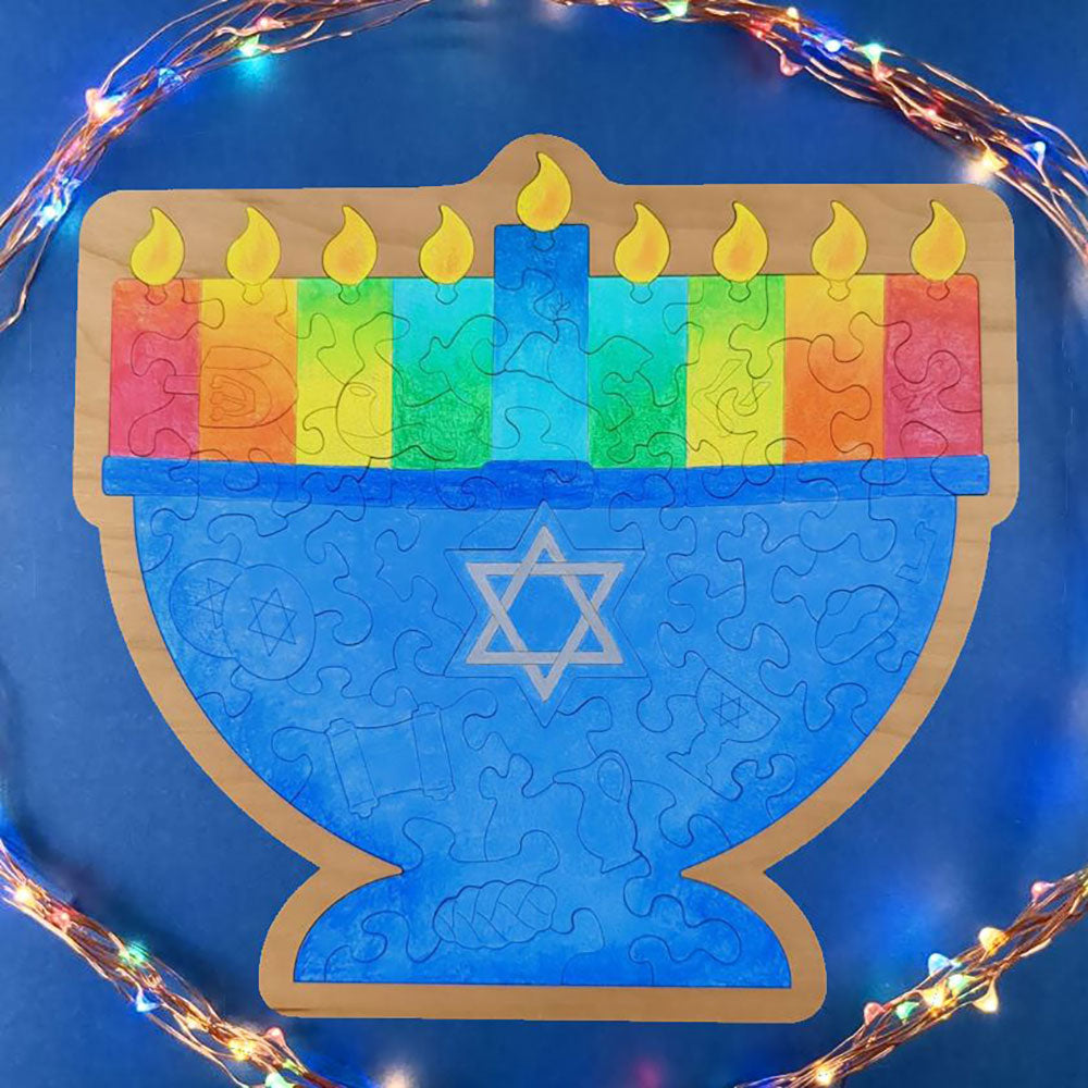 Kids Hanukkah Jigsaw Puzzle with Tray - Personalized Family Activity - Glowforge