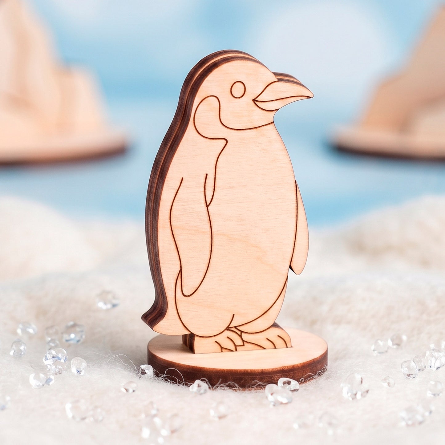 King Penguin Toy - Wooden Polar Bird Figure for Play & Painting