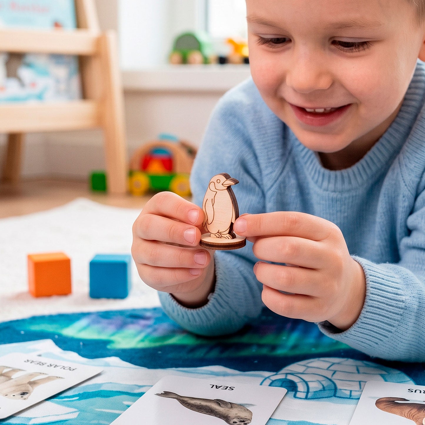 King Penguin Toy - Wooden Polar Bird Figure for Play & Painting