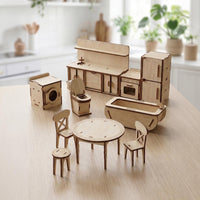 Kitchen & Bath Dollhouse Furniture Set 1:12 - Oven, Bath, Toilet, Table & Chairs - Glowforge