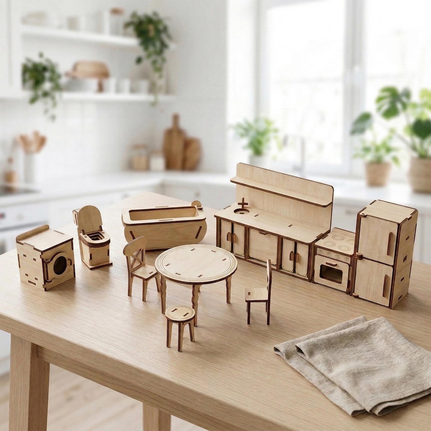 Kitchen & Bath Dollhouse Furniture Set 1:12 - Oven, Bath, Toilet, Table & Chairs - Glowforge