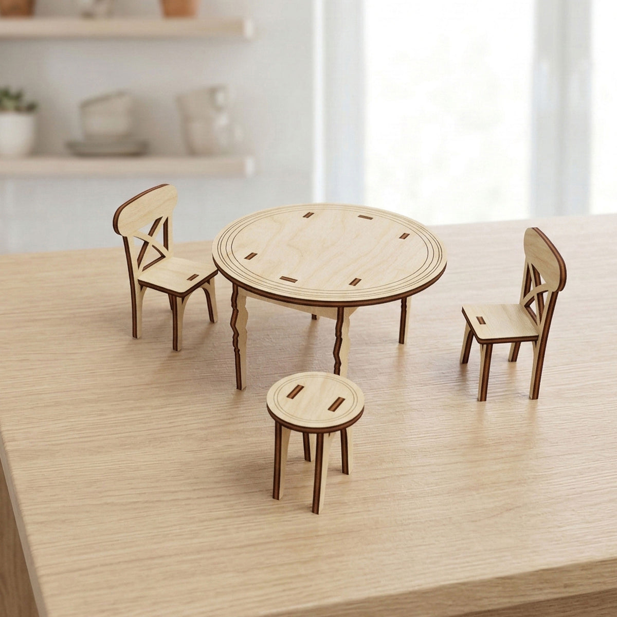 Kitchen & Bath Dollhouse Furniture Set 1:12 - Oven, Bath, Toilet, Table & Chairs - Glowforge