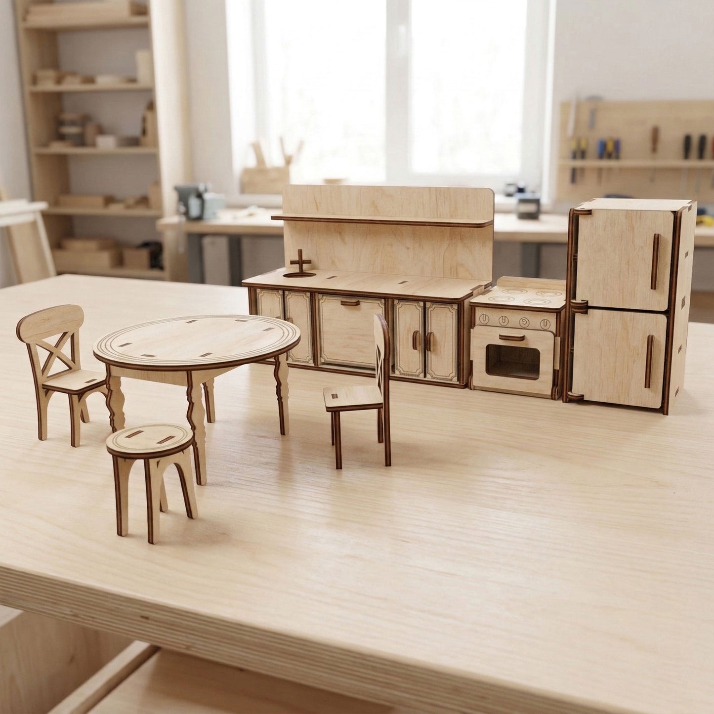 Kitchen Dollhouse Furniture Set 1:12 - Miniature Cabinets, Table & Accessories - Glowforge