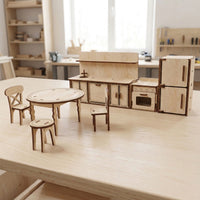Kitchen Dollhouse Furniture Set 1:12 - Miniature Cabinets, Table & Accessories - Glowforge