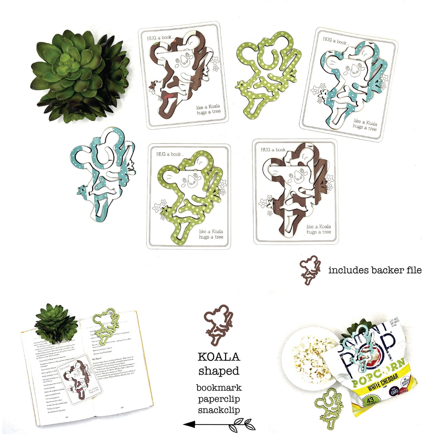 Koala Bear Shaped Bookmark with Card Backer - Paperclip - Snack Bag Closure - Glowforge