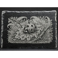 Ladybug and Foliage Illustration on Rectangular Slate Plaque - Glowforge