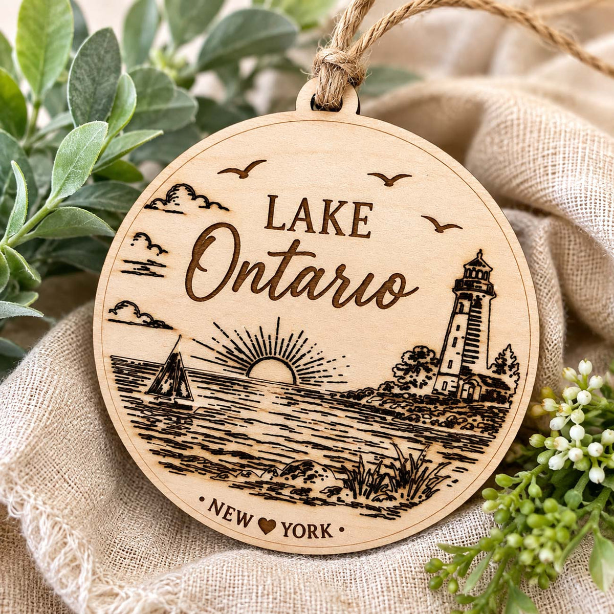 Lake Ontario, NY Nautical Lighthouse Sunset Scenic Ornament - Glowforge