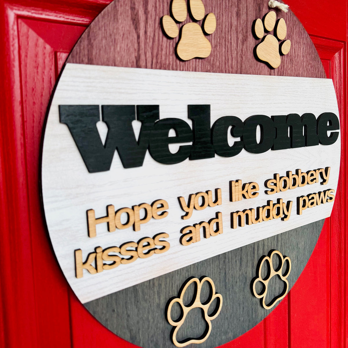 Large 19" Paw Print Welcome Sign Dog Lover Door Hanger - Glowforge
