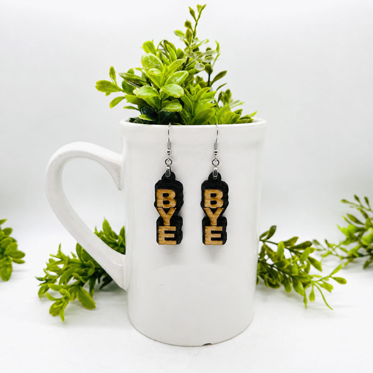 Layered BYE Stacked Word Earrings - Funny Statement Dangle Earrings