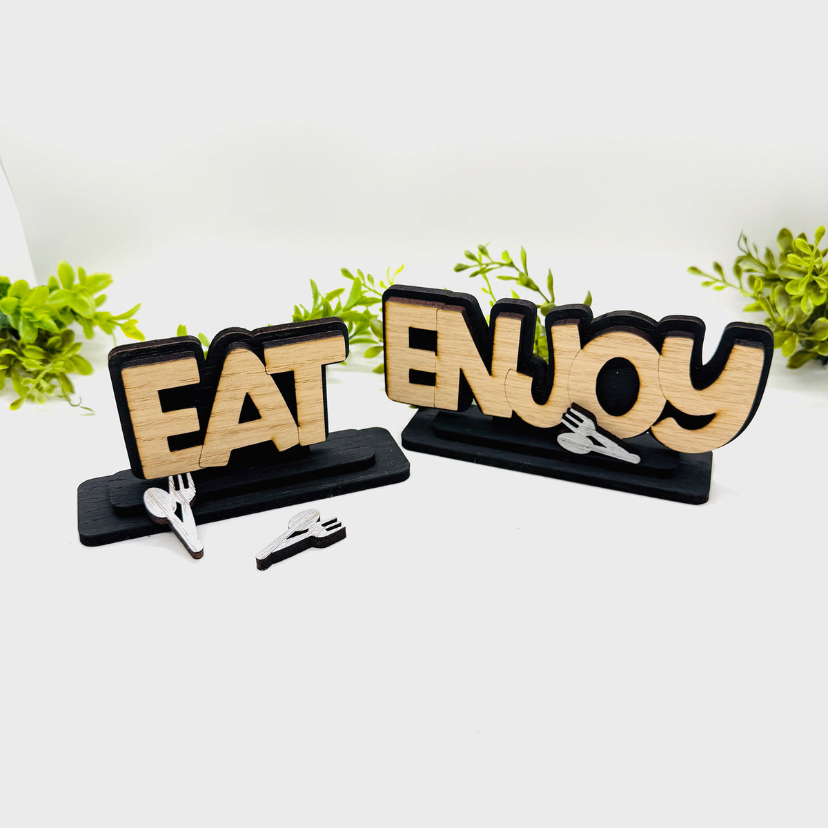 Layered Eat + Enjoy Table Signs (Set of 2) - Glowforge