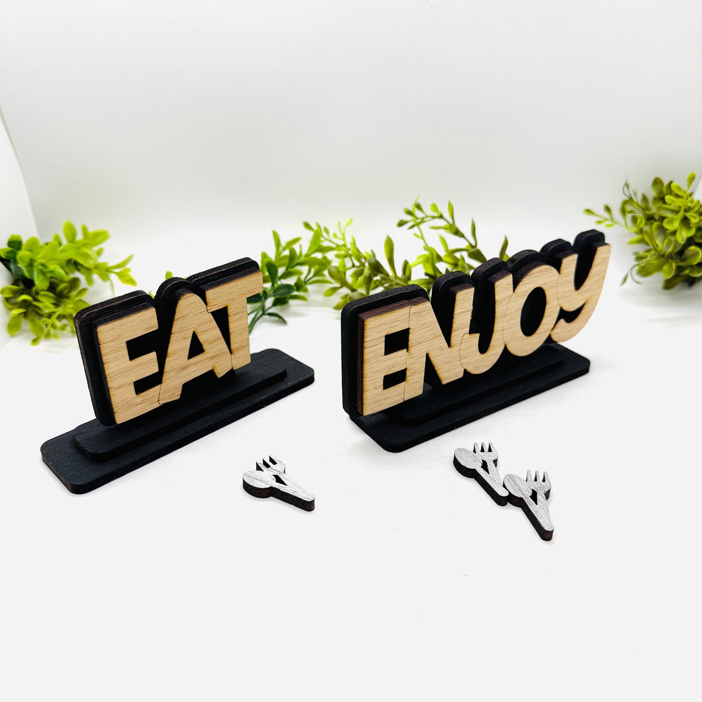 Layered Eat + Enjoy Table Signs (Set of 2) - Glowforge