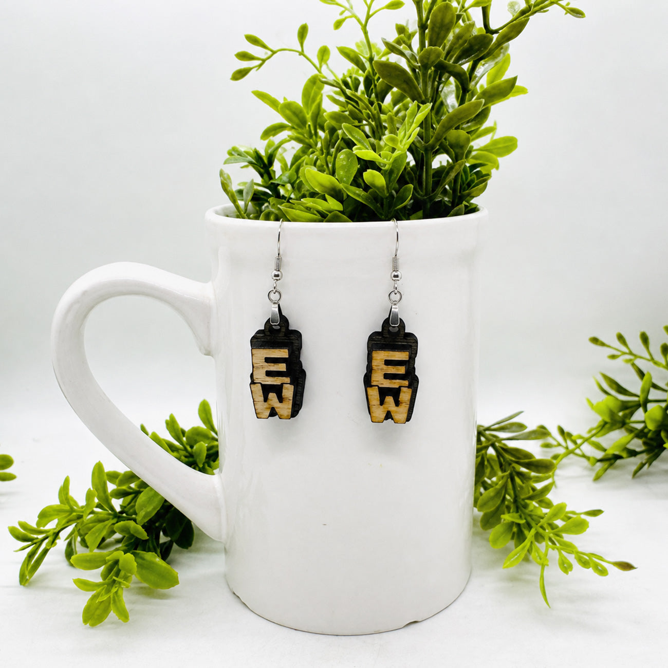 Layered EW Stacked Word Earrings - Funny Statement Dangle Earrings - Glowforge