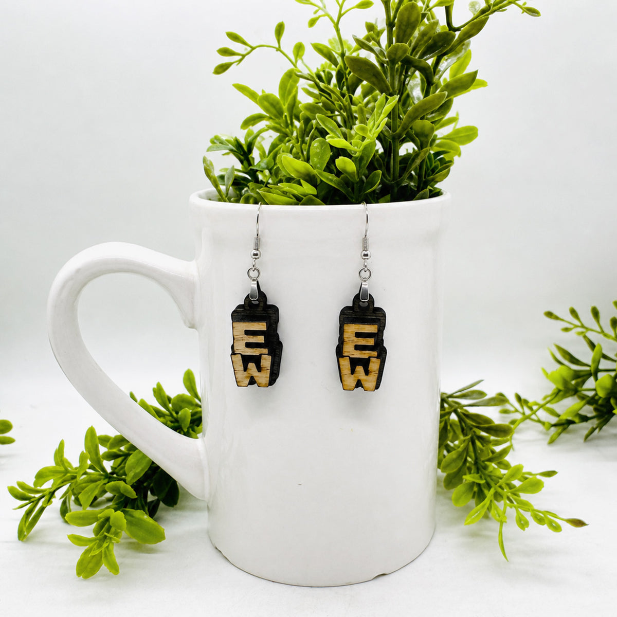 Layered EW Stacked Word Earrings - Funny Statement Dangle Earrings - Glowforge