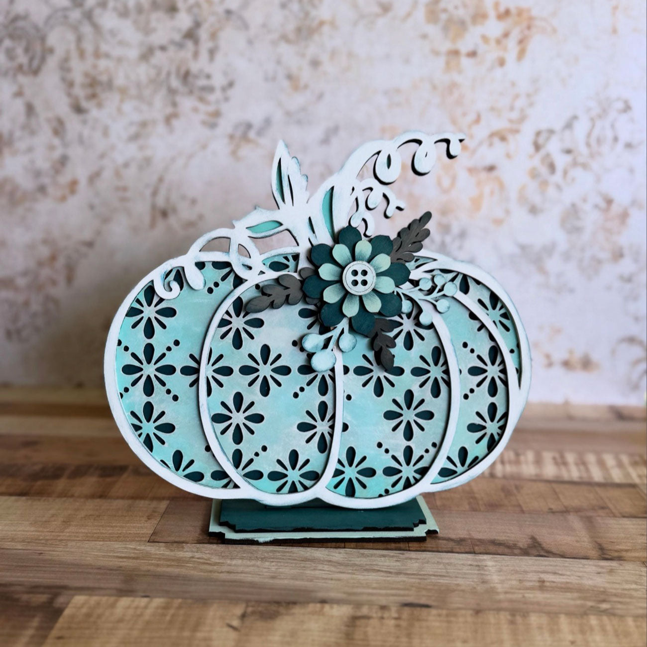 Layered Farmhouse Style Floral Pumpkin Shelf Sitter for 1/8" Material - Glowforge