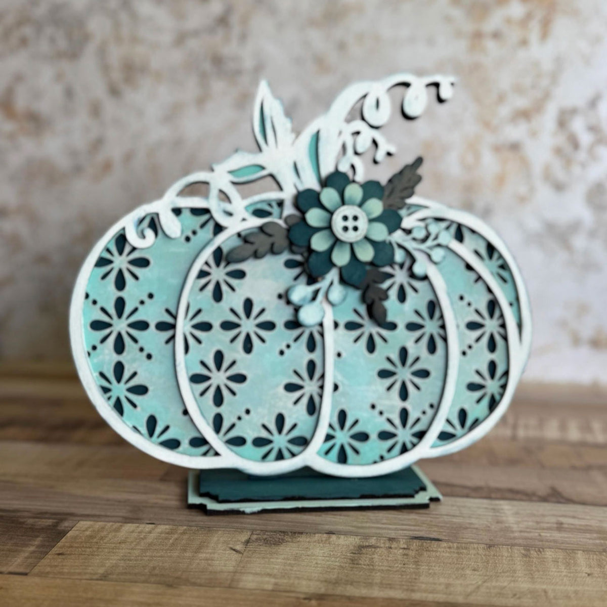 Layered Farmhouse Style Floral Pumpkin Shelf Sitter for 1/8" Material - Glowforge