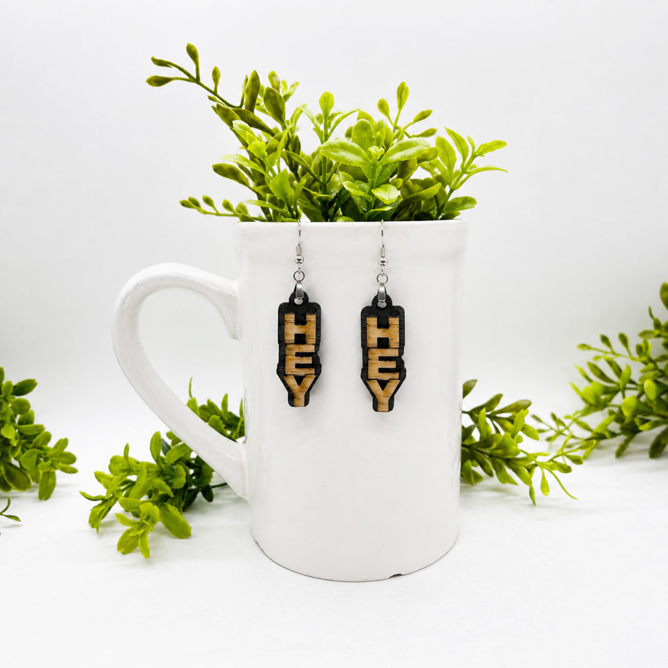 Layered HEY Stacked Word Earrings - Funny Statement Dangle Earrings - Glowforge