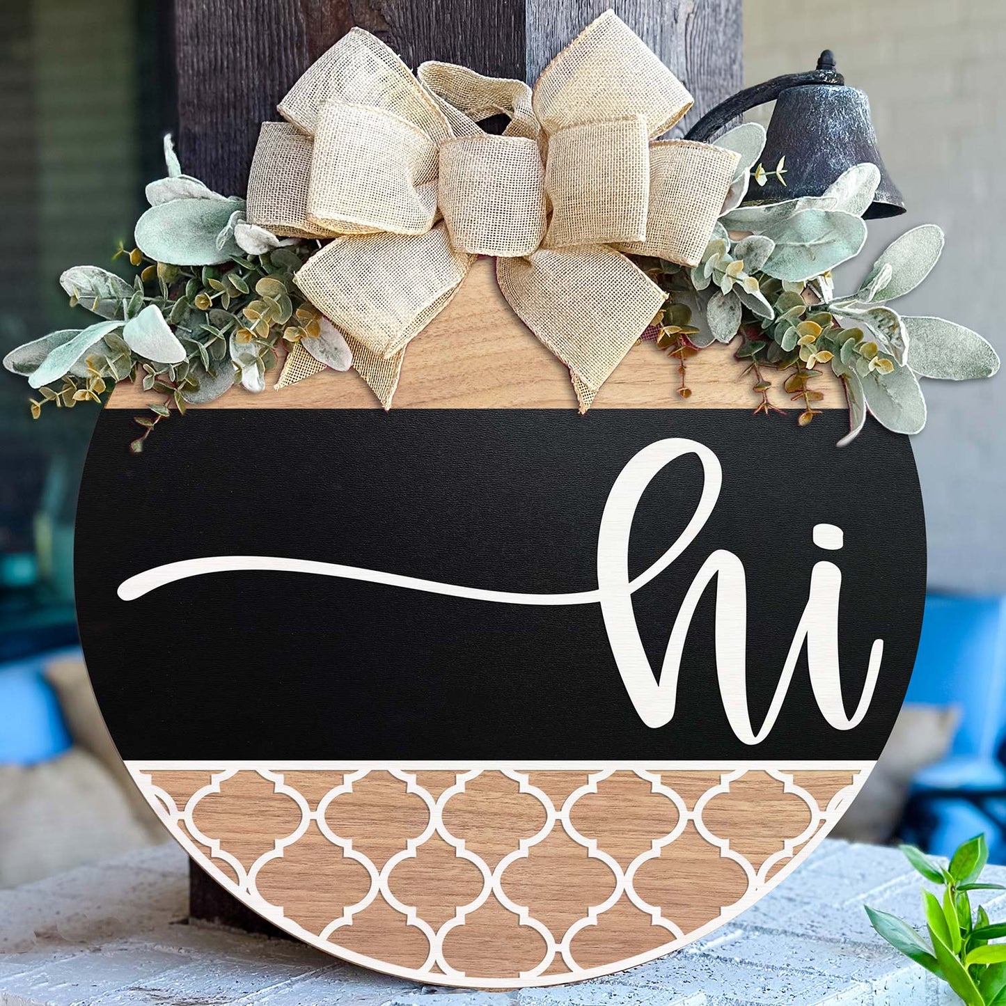 Layered Hi Script Door Hanger with Pattern Detail - Glowforge